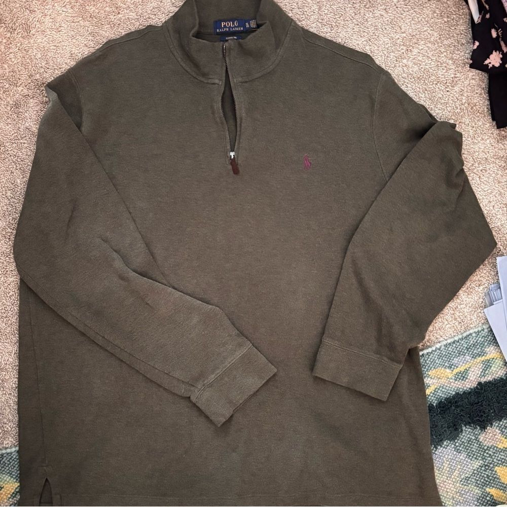 Polo Ralph Lauren Estate Ribbed Prima Cotton Half Zip Sweater Olive Green XL